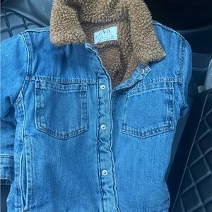 Zara Kids Blue Denim Jacket with Brown Fleece Lining